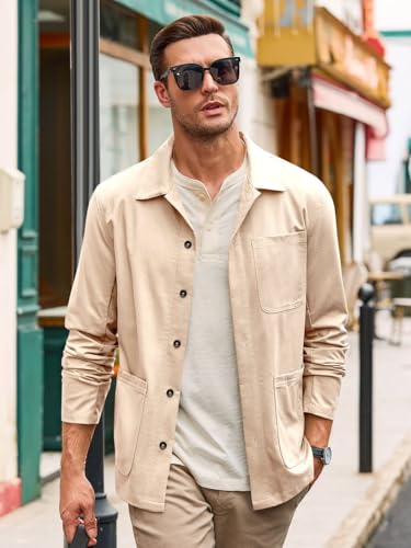 Runcati Mens Linen Shirt Jacket Button Down Long Sleeve Shacket Casual Cotton Casual Lightweight Jacket3