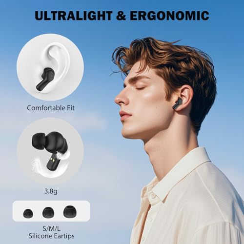 Image of HTC Wireless Headphones Bluetooth 5.1 Sports Earbuds with Microphone - Compatible with iPhone, Xiaomi, Sony, Samsung - Black