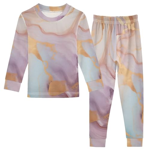 senya Pajama Set Golden Waves Pink Marble 2 Piece Pjs Set Fit Basic Cotton Sleepwear for Daily-18M