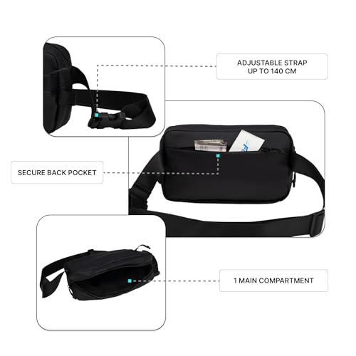 Image of F Gear Paris Black 3L Crossbody Sling Bag | Soft-Touch Premium Fabric, 1 Compartment Design, 2 Pockets, Lightweight, Ideal for Work, College, Daily Commute & Travel