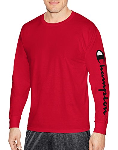 Champion Men's Athletic Men's Classic Jersey Long Sleeve Graphic T-Shirt, Red, Lg