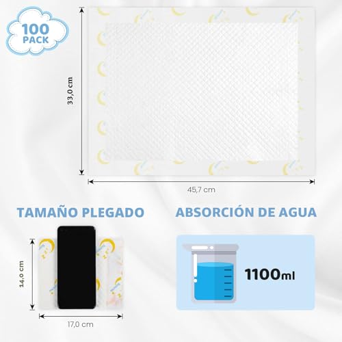 Miniatura 7 de Cambiadores Desechables Para Bebé, 100 Unidades, Para Incontinencia, Forro Para Cambiar Pañales, Absorción Rápida, Suave, Transpirable, Impermeable, A Prueba De Fugas, 13 X 18 Pulgadas