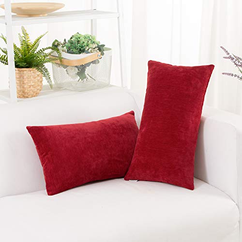 Hwy 50 Red Decorative Lumbar Throw Pillow Covers 12X20 Inch For Couch Sofa Living Room, Chenille Soft Comfy Solid Rectangular Throw Pillows Case Set Cushion Cover Pack Of 2 #TOP3