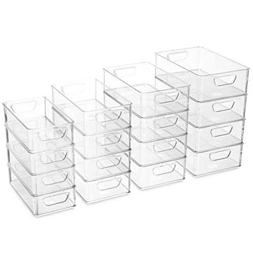 Munfix Set Of 16 Refrigerator Organizer Bins - Plastic Pantry Organization and Storage Baskets - Stackable Food Fridge Organizers with Cutout Handles for Freezer, Kitchen, Countertops, Cabinets - Image 4