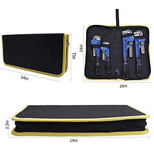 4 Pack Set Heavy Duty Pipe Wrench Set Heat Treated Adjustable 8, 10, 12, 14 Inches Soft Grip Plumbing Wrench Set with Storage Bag
