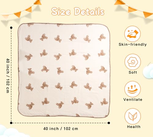 Image of Baby Blanket 40x40 Inches,Muslin Cotton and Minky Dotted Double Layer Soft Receiving Blanket for Newborn Toddler,Brown Bear