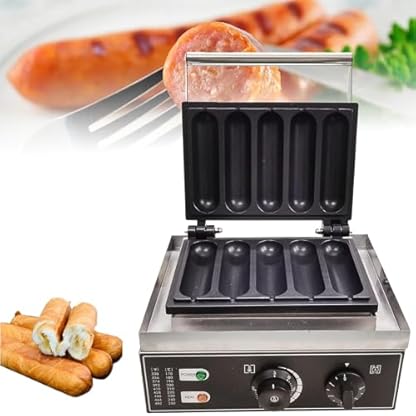 ZOLPINL Kommerzielles 5-teiliges Hot-Dog-Waffeleisen in Maisform, elektrisches Waffeleisen, Waffeleisenmaschine, Backmaschine für Restaurants, Hot-Dog-Waffeleisen, Antihaft-Pfanne, 50–200