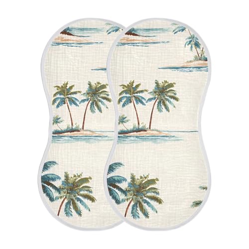 Bolaz Baby Burp Cloths 2 Pack,Palm Trees Pattern,Feeding Cloths Face Towel Super Absorbent Soft Cotton Burping Rags Feeding Bibs