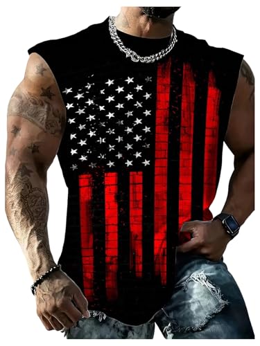 Men's American Flag Graphic Tank Top Sleeveless Patriotic Shirts Crew Neck Summer Gym Muscle Tees