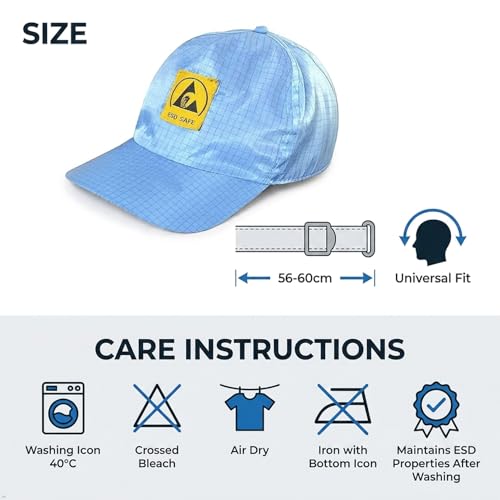 Image of Rojex Blue ESD Cleanroom Cap - Anti-Static, Unisex Headwear for Labs, Electronics, Assembly & Static-Sensitive Work - Polyester, Machine Washable