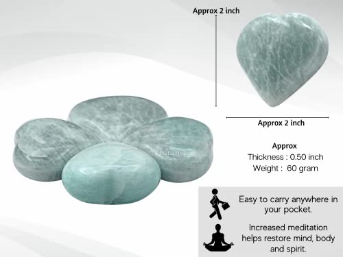 Image of Certified Amazonite Crystal Heart Palm Pebbles Stones for Anxiety Stress Relief Massage - AAA Grade Original Healing Gemstone Agate Heart Palm Stone for Yoga Meditation Spiritual