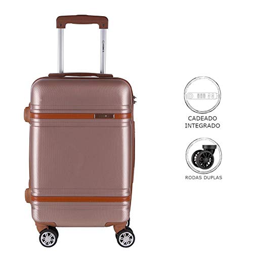 Mala de Viagem Media em Abs Yins 21068 Rodas Duplas Cadeado Integrado - Rosê