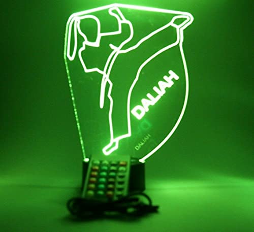 Mirror Mania Karate Night Light Up Lamp Led Free Engraved Girl Karate Martial Arts Desk Lamp Custom Name Personalized Female Karate Do Table Lamp, With Remote, 16 Color Options, It's Wow, Great Gift #TOP4