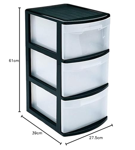 Miniatura 2 de Acan Tradineur - Cajonera Color Negro Támesis 3 Cajones De 61 X 27,5 X 39,2 Cm, Cajonera Plástico 3 Cajones Sin Ruedas Multiusos Para Almacenamiento Y Organización Ideal Para Oficina.