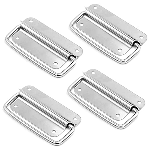 HUANGY Brateuanoii 4 Stück Hardware Boxen Griff, Klappgriff, Silber Tragegriff, für Toolbox Aufbewahrungsboxen Türabzieher Flight Case Griff Hardware Boxen Ersatz Cover