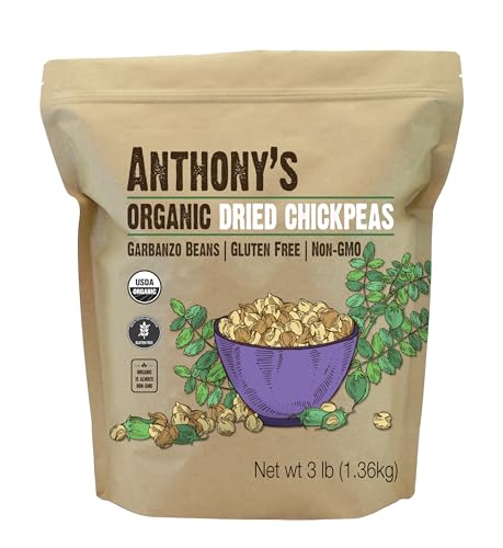 Anthony's Organic Dried Chickpeas, 3 lb, Dry Garbanzo Beans, Gluten