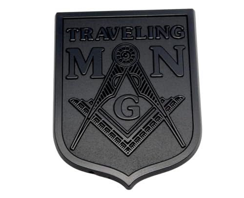 Image of Mason Traveling Man Black on Black Masonic Plastic car auto Emblem Decal Sticker ManBCBB