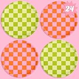 xo, Fetti Pink + Green Checkered Paper Plates - 24 pk, 9' | Bachelorette Fiesta Decorations, Cute...