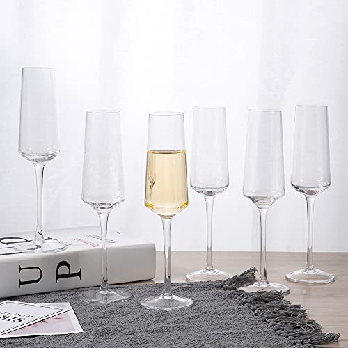 Hand Blown Crystal Champagne Flutes Champagne Glasses Set Of 6 Elegant Flutes 100％Lead Free Quality Sparkling Wine Stemware Set Dishwasher Safe Gift For Wedding, Anniversary, Christmas - 8Oz Clear… #TOP1