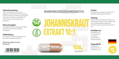 Hepatica Johanniskraut (St. John’s Wort) 5.000 mg Äquivalent – 180 Vegane Kapseln | Hochdosiert mit 500 mg 10:1 Extrakt | Laborgeprüft | Nahrungsergänzungsmittel