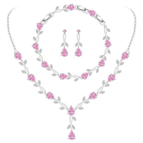 Image of GZWHD Wedding Jewelry Sets for Bride Bridesmaid Women Cubic Zirconia Necklace Earrings Bracelet Set Gift for Mother Friend Wife Daughter Sister Party Prom Jewelry