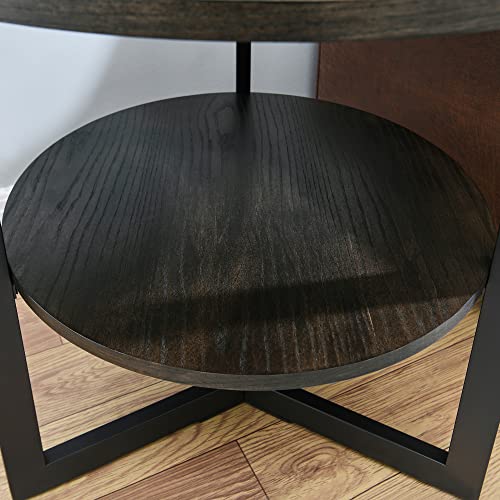 Moderion Large Round End Table With Storage Shelf, Rustic Circular Sofa Side Black Metal Legs, Solid Wood Nightstand, Telephone For Living Room, Bedroom, 25.2''D X 24''H Brushed Cjz1338Bk #TOP6