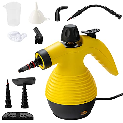 COSTWAY Handheld Steam Cleaner, Portable Pressurized Steamer with 9 Piece Accessories, Multi-purpos Chemical Free Cleaning Kit for Kitchen, Toilets, Windows, Auto, Carpet, Sofa (Yellow)