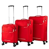 Jaslen - Set de Maletas Semirrígidas Ligeras con Ruedas giratorias 360°- Juego de Maletas. Maletas de Viaje Blandas Candado de Combinacion TSA. 8 Wheels, Rojo