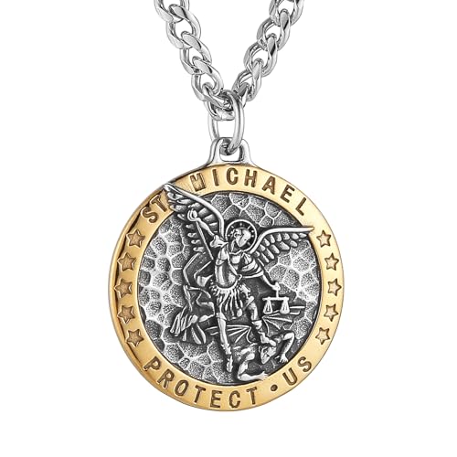 Médaille St Michel Archange HZMAN grand pendentif gravé en acier inoxydable durable