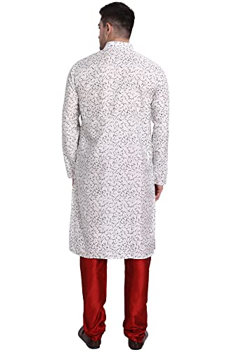 Image of Men's Art Silk Printed Kurta Pajama Set Mandarin Collar Ethnic Motifs Party Dress