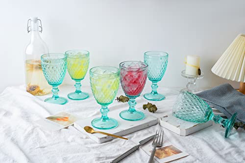 Nilor Colored Glass Goblet Vintage With Set Of 6 Diamond Design Pressed Pattern, Party Glasses, Drinking Glass, Wine Glass, Wedding Goblet 12 Ounce (Lemon Green)… #TOP2