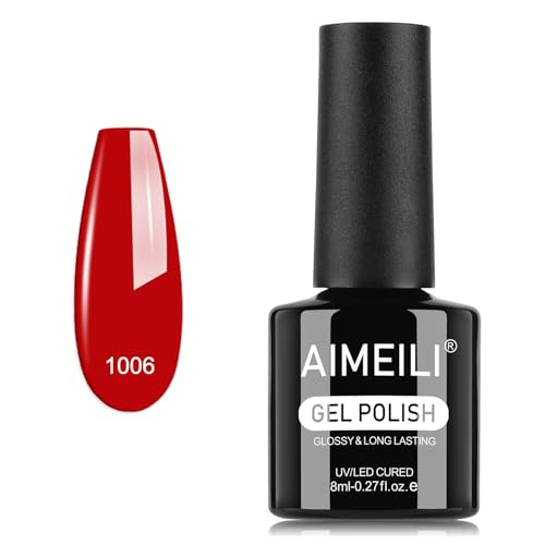 AIMEILI Esmalte Semipermanente Gel UV para Uñas Color Rojo Rosa 8ml, Remoción Fácil UV/LED Soak Off Rojo Rosado para Manicura Nail Art Salon Home DIY, 1006