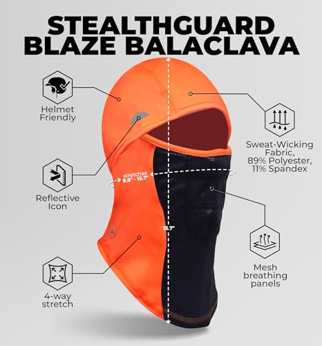 Image of Tough Headwear Hunting Face Mask for Cold Weather - Orange Balaclava - Hi Visibility Ski Mask for Men - Hunting Face Cover