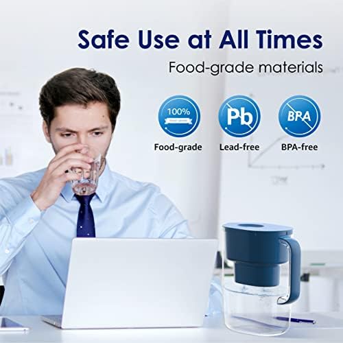 Waterdrop Lucid Water Filter Jugs and Cartridges with 1×90 Days Filter, 3.5L, Reduces Fluoride, Chlorine and More, NSF Certified, BPA Free, Classic blue (Replacement Filter: WD-PF-01A Plus)