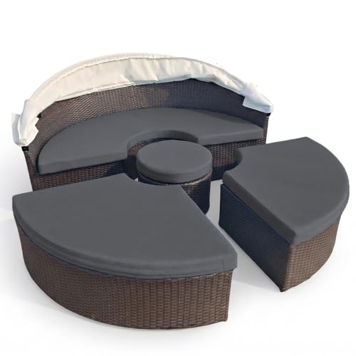 Generisch Sonneninsel Auflagen Überzug Wasserdicht 5-teilig, Sonneninsel Auflagenbezug 190.5 cm, Liegepolsterbezug Sonneninsel Rund, Sonneninsel Auflagen Ersatz (Dark Gray,Custom Sizes)