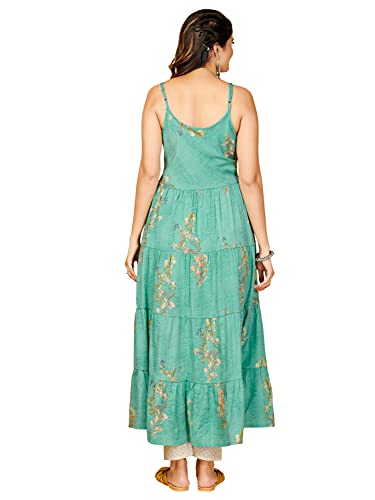 Image of Vbuyz Women's Printed & Embroidered Anarkali Blue Viscose Rayon Kurta With Musturd Cotton Stylish Shrug |Women Kurtas|Stylish Shrug Kurta set|Shrug set|kurta for women