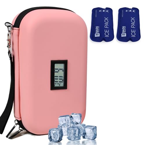 HIMDUZE Glacière à insuline approuvée par la TSA pour Voyage avec thermomètre, Affichage de la température, Sac de Voyage pour diabétique avec 2 Blocs...