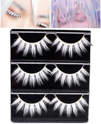 3 Pairs White False Eyelashes Lashes Makeup Fake Eyelashes White Lashes for Halloween Cosplay Masquerade Party, YOEMAYUNER