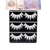 3 Pairs White False Eyelashes Lashes Makeup Fake Eyelashes White Lashes for Halloween Cosplay Masque