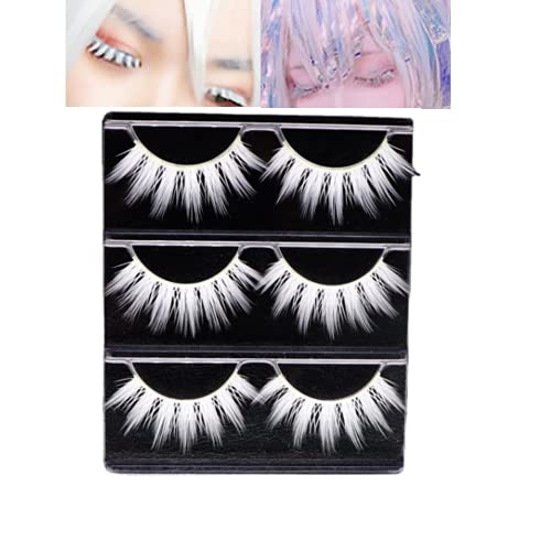 3 Pairs White False Eyelashes Lashes Makeup Fake Eyelashes White Lashes For Halloween Cosplay Masquerade Party, Yoemayuner #TOP3