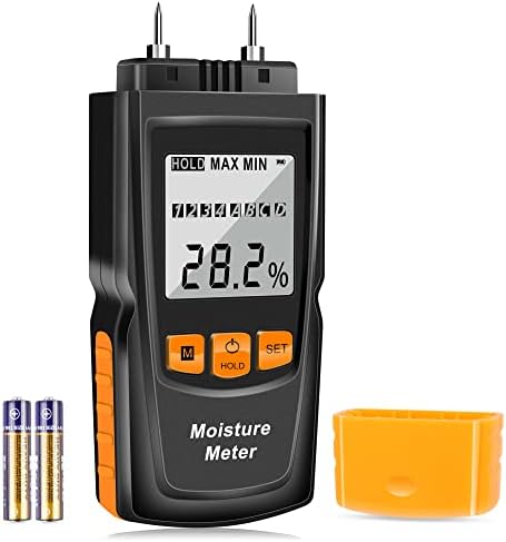 RUZIZAO Damp Meter Wood Moisture Meter, Pin-Type Water Leak Detector Firewood Humidity Meter, Moisture Content Tester for Logs Drywall Building Materials Plaster(Large Screen 8 Modes)