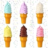 Seenelling 6 Pcs Simulated Ice Cream Artificial Lifelike Fake Ice Cream Cone Fake Food Model for Home Kitchen Cabinet Showcase Desk Shops Summer Display Photography Props Party Decoration