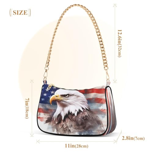 Image of Shoulder Bags for Women American US Flag Independence Day Patriotic Hobo Tote Handbag Small Clutch Purse with Zipper Closure