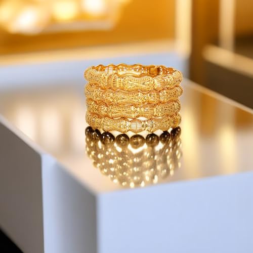 Ethlyn Birthday Gifts for her Gold Color Bangles Bracelet Jewelry for Mothers Day Valentines Anniversary Mom Wife Girlfriend （4pcs/lot）2