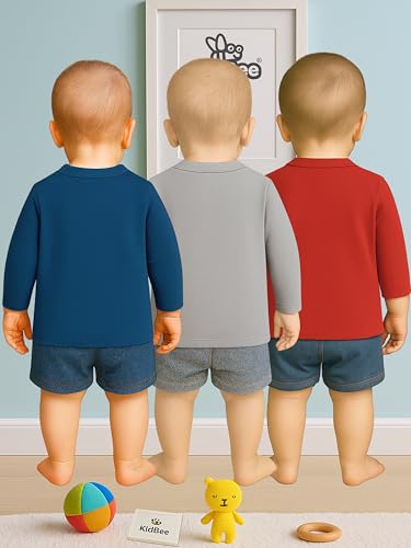 Image of Kidbee Baby Front-Open Cotton Jabla /Top, Full Sleeve, Unisex, Months, Pack of 3