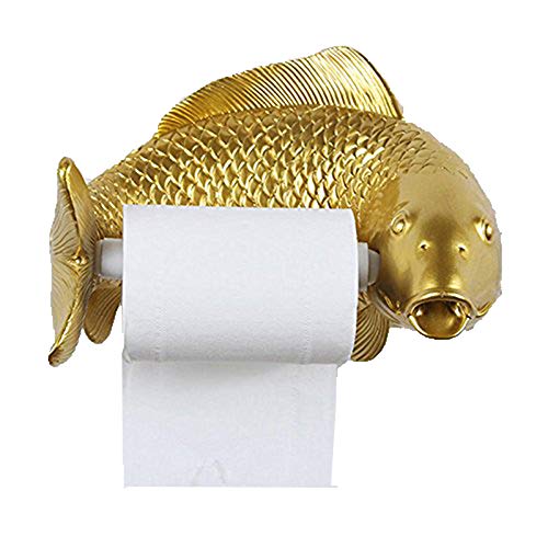 Trebyott Kreative Persönlichkeit Fischharz-Toilettenpapierspender Haushalt Wandmontierte wasserdichte Toilettenschale Toilettenpapierbox (Farbe: Gold) Cover