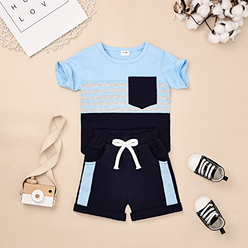 Image of FOCUTEBB Toddler Boy Clothes Summer Patchwork T-Shirt Shorts 2Pc Set 12M-5T