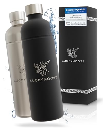 Luckymoose Flasche für Aarke Carbonator 3, Philips GoZero & Brita SodaOne Wassersprudler, Spülmaschinenfest, 1,25L Edelstahlflasche ohne Ablaufdatum, 1x Black 1x Silver Alternative Aarke-Flasche