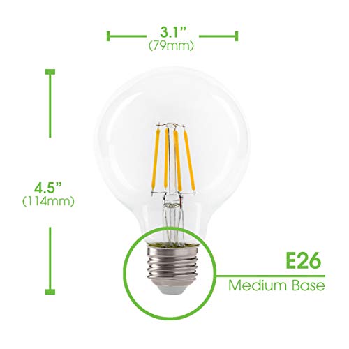 Led 4.5W G25 Clear Globe Filament Light Bulb, 40W Equivalent, 470 Lumens, 2700K Soft White, E26 Medium Base, Dimmable, 120V, Energy Star, (4 Pack) #TOP3