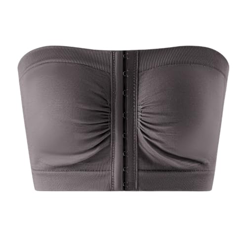 YOUCAI Femme Crop Top de Running Push-up Bandeau sans Bretelles Froncé Soutien-Gorge sans Armatures Antidérapant Lingerie Bralette Confort Bustier Croisé pour Le Quotidien DaGris XXL